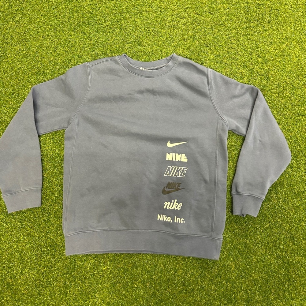 Nike Sportswear Stacked Logo Crewneck Sweatshirt Blue Grey Youth Large